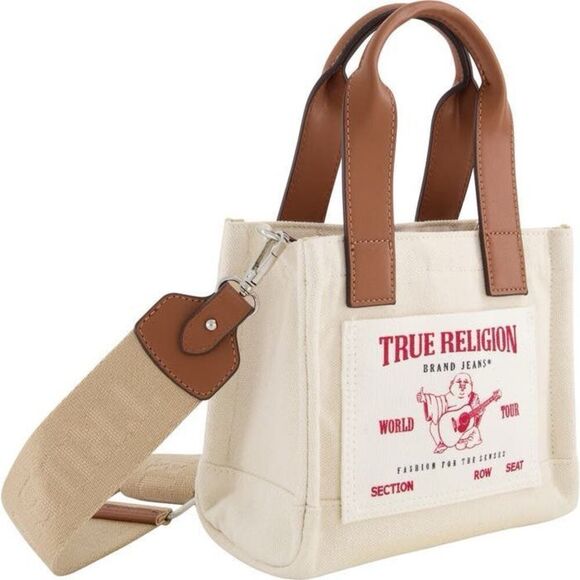NEW True Religion Canvas Mini Tote Bag Natural Cream - Picture 1 of 13
